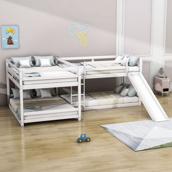 Harriet Bee Faso LShaped Quad Wood Bunk Bed, Full over Full and Twin